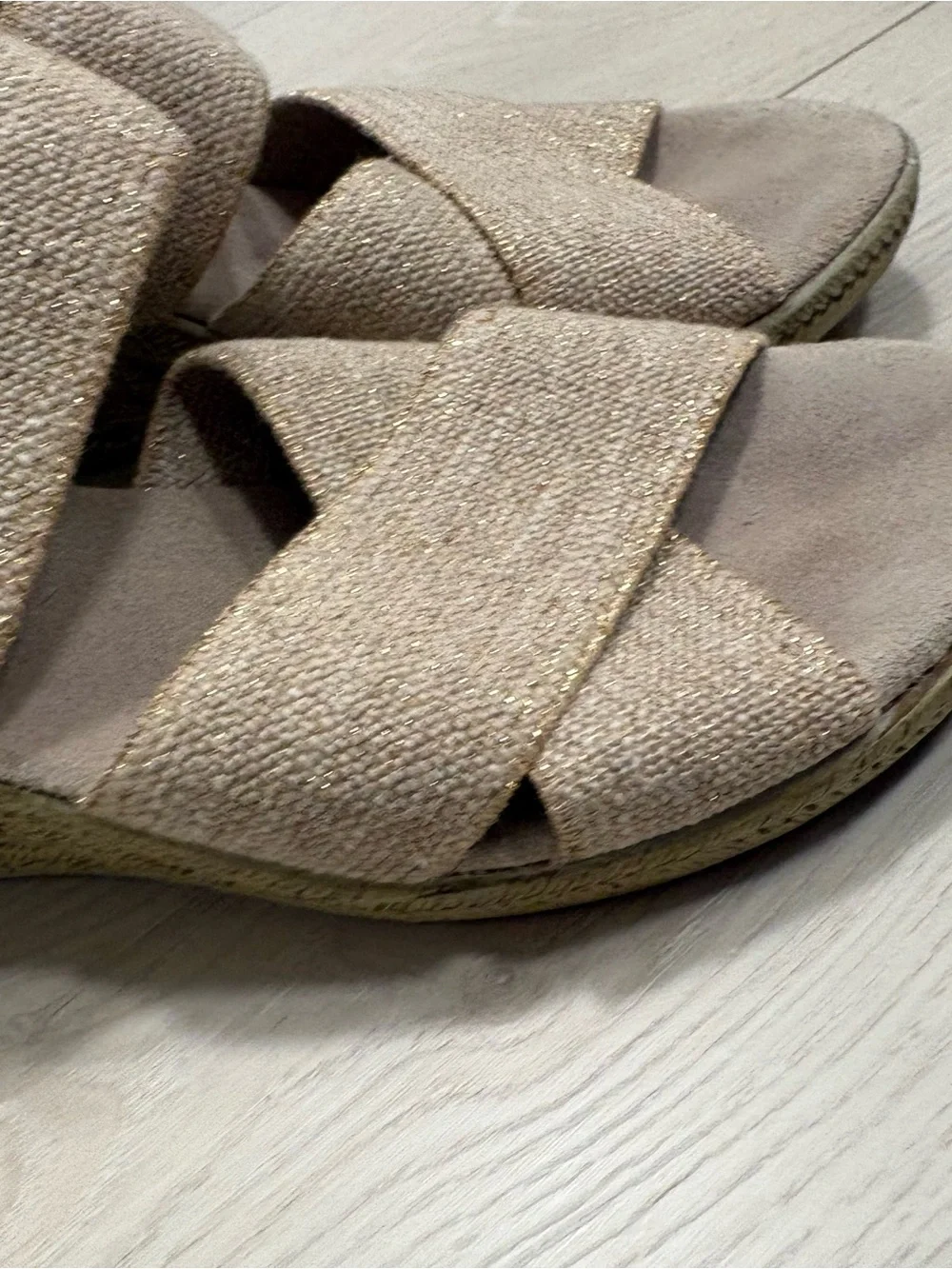 Charleston Shoe Co. Crisscross Slide Sandals in Beige